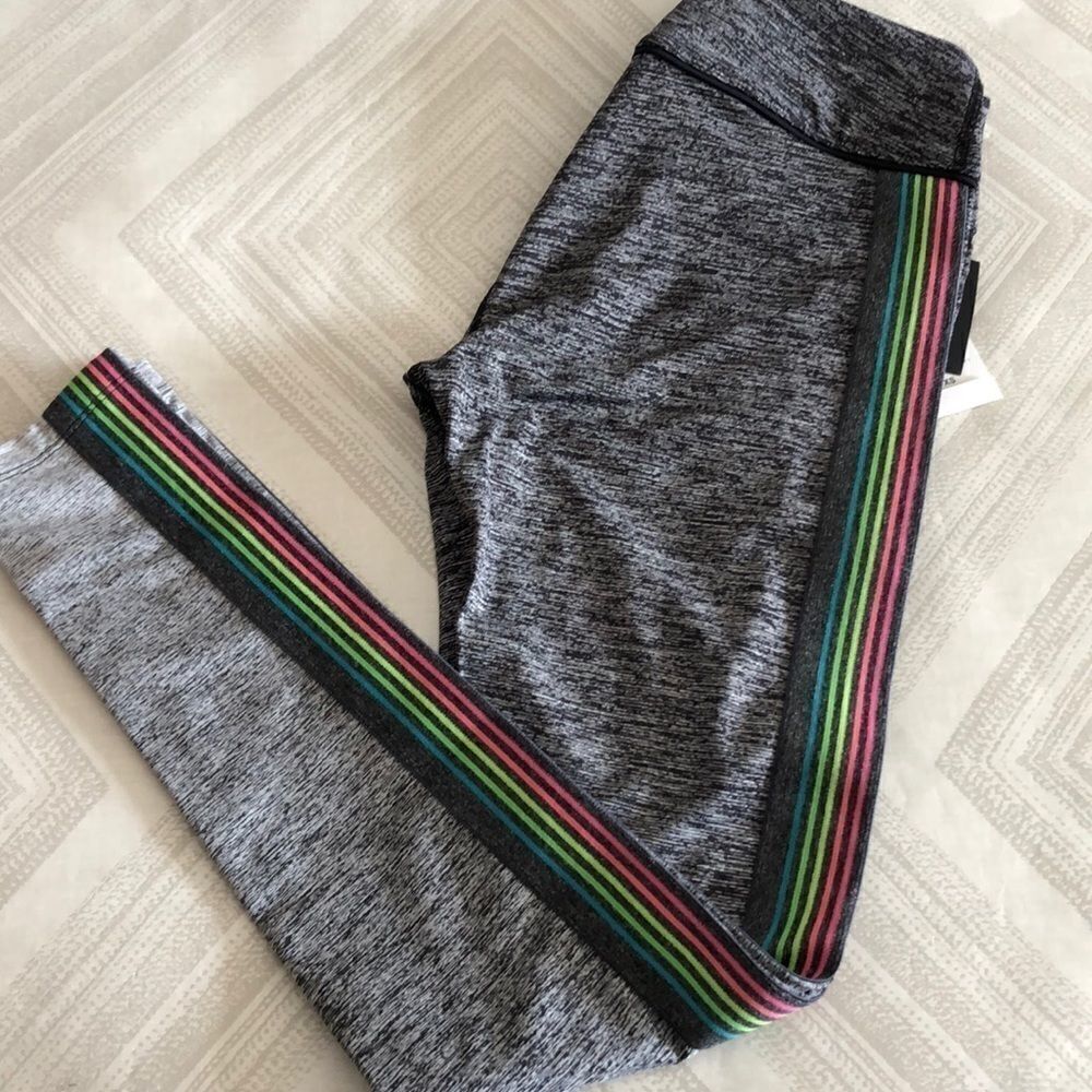 NYLORA Grey Ombré Leggings Neon Rainbow Side Stripes Size XS